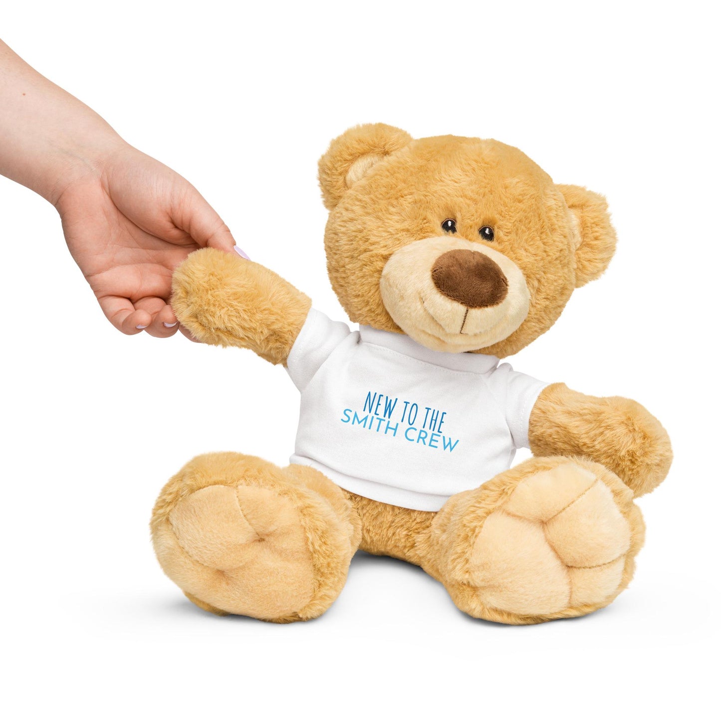 Custom Personalized, &quot;New to the crew&quot; Teddy bear with a t-shirt