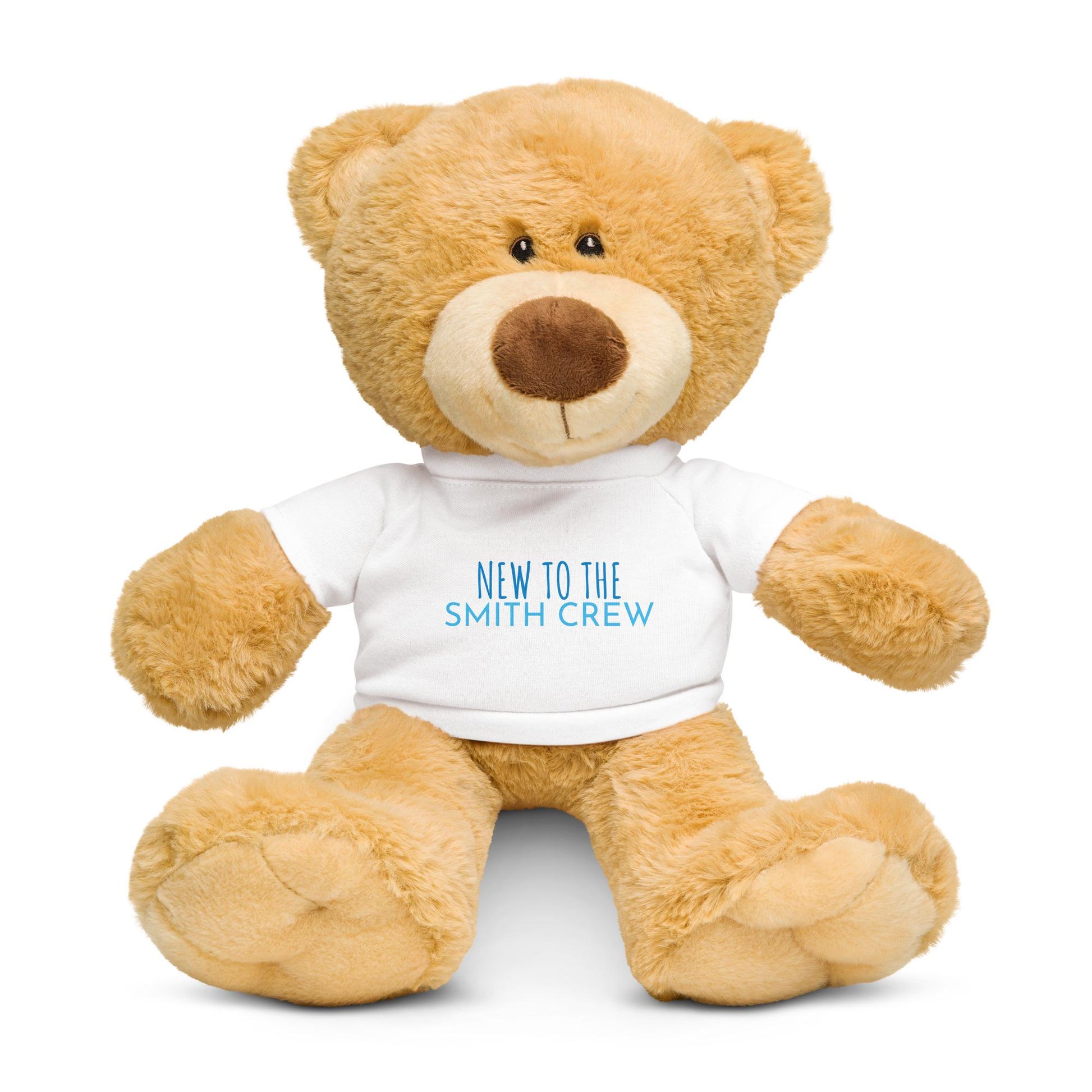 Custom Personalized, &quot;New to the crew&quot; Teddy bear with a t-shirt