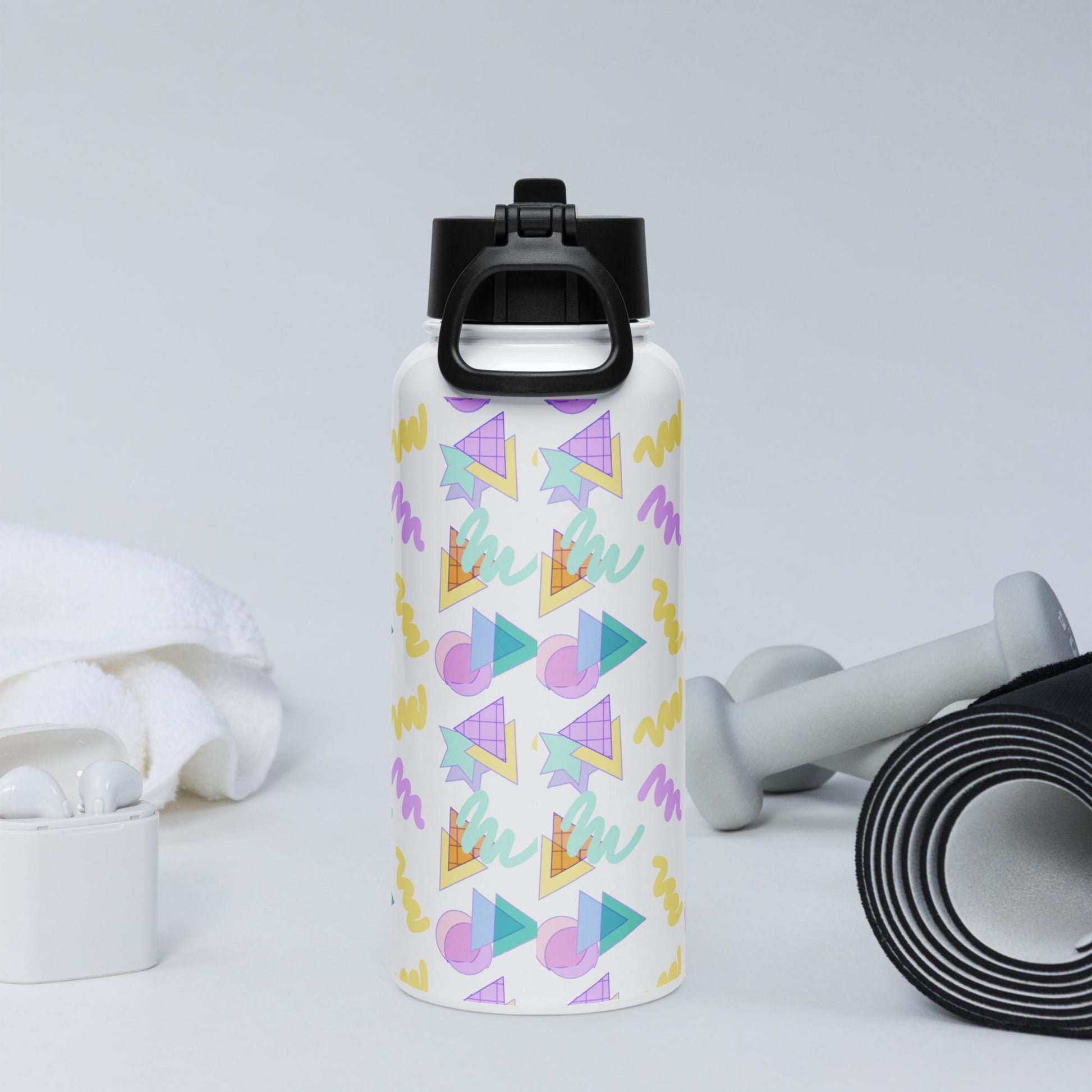 Stainless steel water bottle with a straw lid