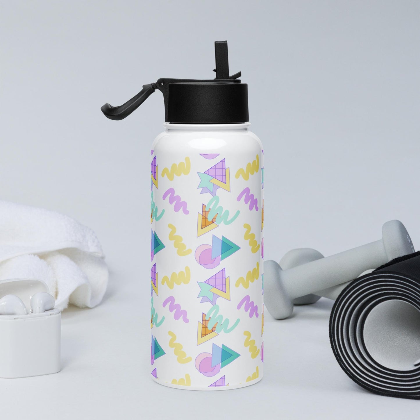 Stainless steel water bottle with a straw lid