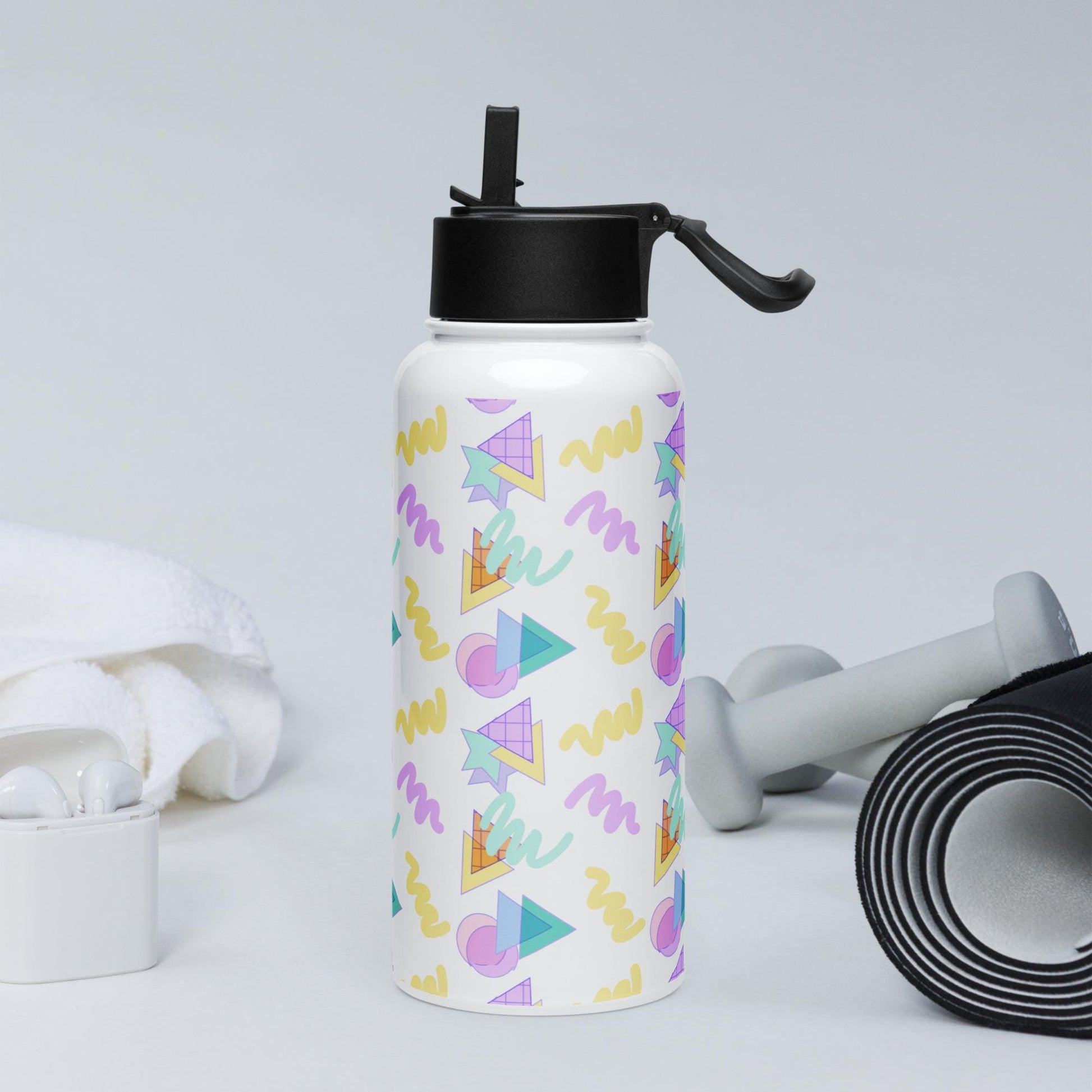 Stainless steel water bottle with a straw lid