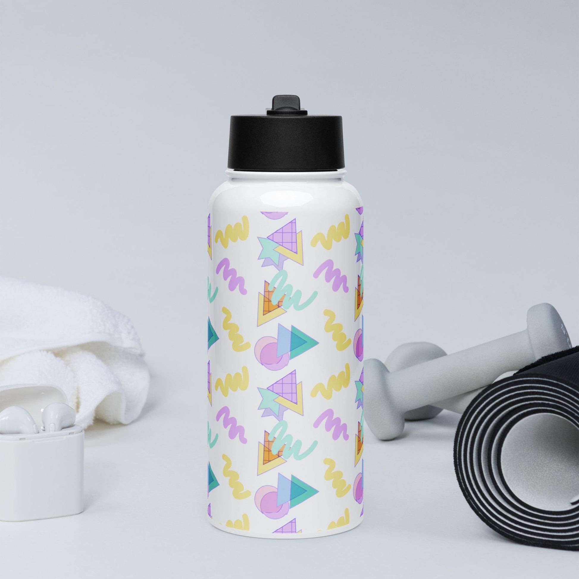 Stainless steel water bottle with a straw lid